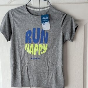 Brooks Kids Tee - Gray with Blue and Yellow Print